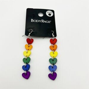 Spencer's Rainbow Heart Long Dangle Earrings Pride Love Theme Multicolor
